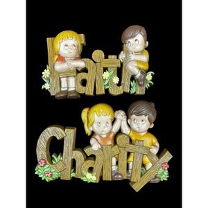 1980s Burwood for Homco CHARITY and FAITH Children's Wall Art